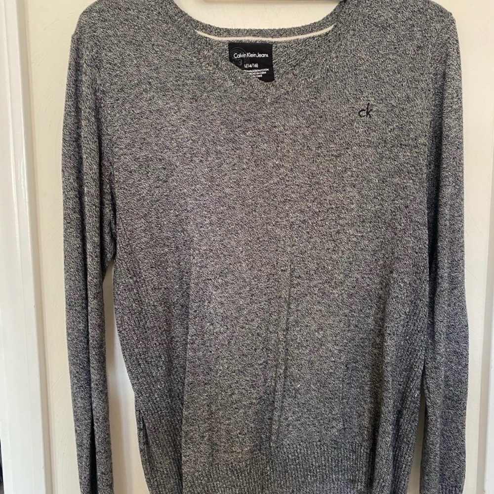 Calvin Klein kids V-Neck Sweater Pullover Gray Large(14-16)